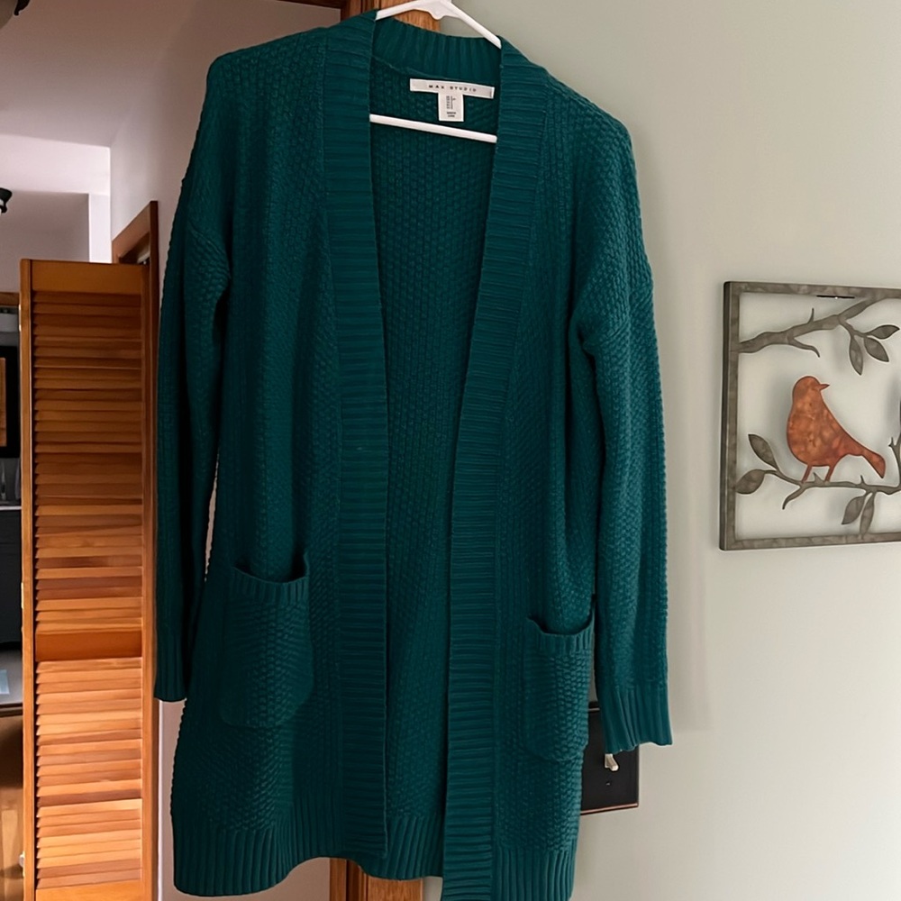 Max studio teal cardigan